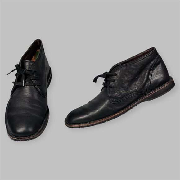 John Varvatos Black Leather Hipster Chukka Boots Lace Up Tire Tread Sole Size 10